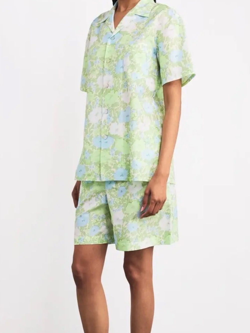 Olivia von Halle Hester Emeli Light Green and Blue Floral Pajama Set